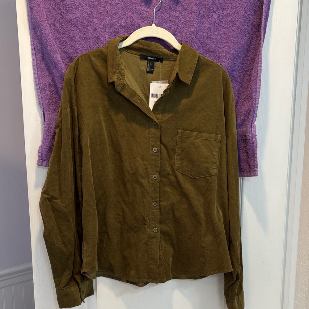 NWT Forever 21 Olive Corduroy Shirt